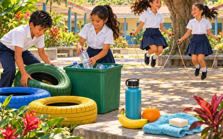 Ilustración: Actividad física, alimentación, higiene y ambiente sano