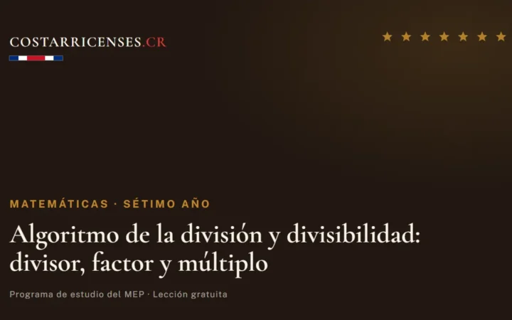 Algoritmo de la división y divisibilidad: divisor, factor y múltiplo — Matemáticas, Térraba (Sétimo año)