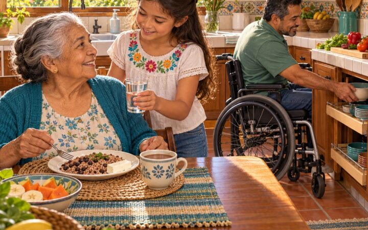 Ilustración: Alimentación e higiene de adultos mayores y personas con discapacidad