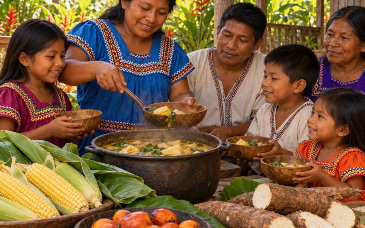 Ilustración: Alimentos tradicionales ngäbe-buglé: maíz, pejibaye, yuca y más