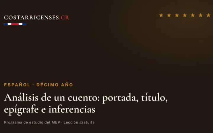 Análisis de un cuento: portada, título, epígrafe e inferencias — Español, Décimo año