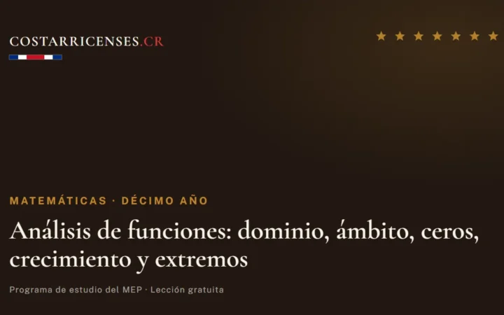 Análisis de funciones: dominio, ámbito, ceros, crecimiento y extremos — Matemáticas, Décimo año