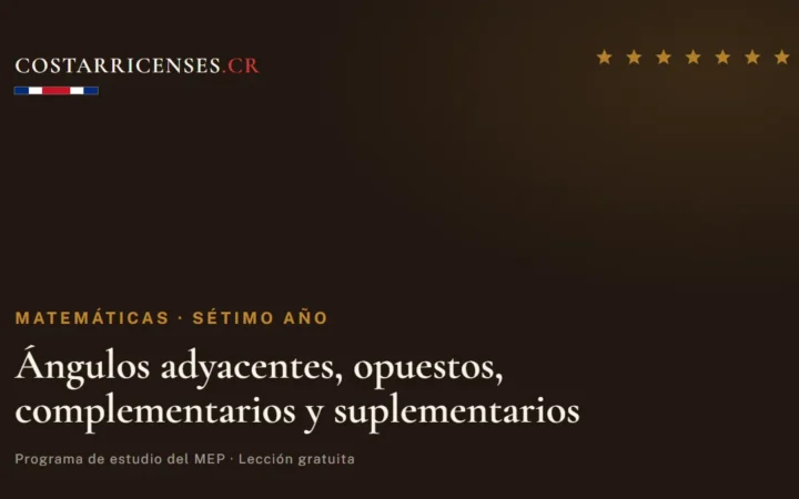 Ángulos adyacentes, opuestos, complementarios y suplementarios — Matemáticas, Térraba (Sétimo año)