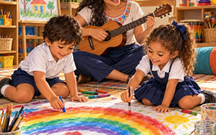 Ilustración: Arte, música y colores en inglés para preescolar