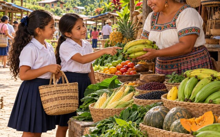 Ilustración: Así es mi comunidad en lengua brunca: lugares y compras