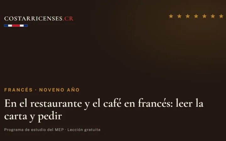 En el restaurante y el café en francés: leer la carta y pedir — Francés, Zapandí (Noveno año)
