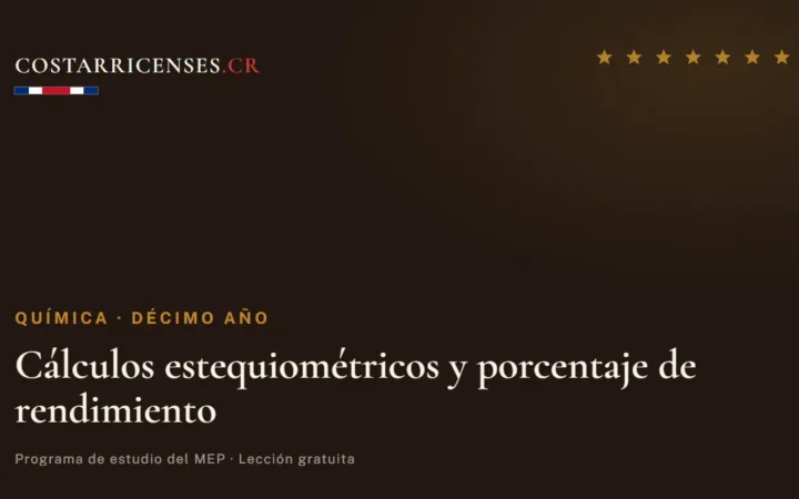 Cálculos estequiométricos y porcentaje de rendimiento — Química, Décimo año