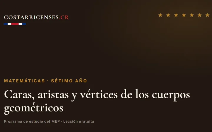 Caras, aristas y vértices de los cuerpos geométricos — Matemáticas, Térraba (Sétimo año)