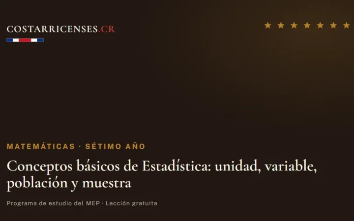 Conceptos básicos de Estadística: unidad, variable, población y muestra — Matemáticas, Térraba (Sétimo año)