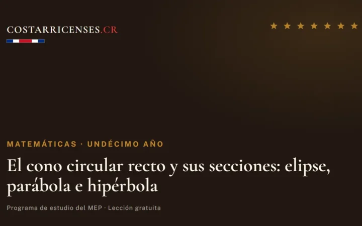 El cono circular recto y sus secciones: elipse, parábola e hipérbola — Matemáticas, Undécimo año