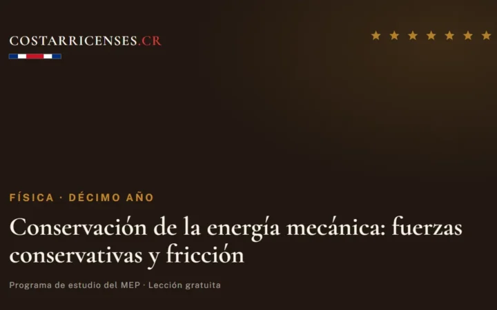 Conservación de la energía mecánica: fuerzas conservativas y fricción — Física, Décimo año