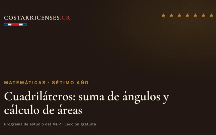 Cuadriláteros: suma de ángulos y cálculo de áreas — Matemáticas, Térraba (Sétimo año)