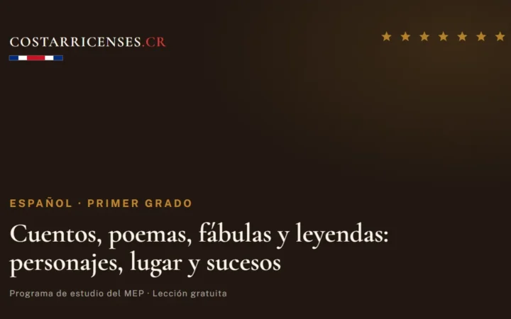Cuentos, poemas, fábulas y leyendas: personajes, lugar y sucesos — Español, Primer grado