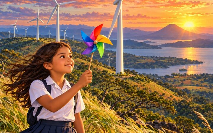 Ilustración: Energía eólica y fuentes de energía contaminantes y no contaminantes