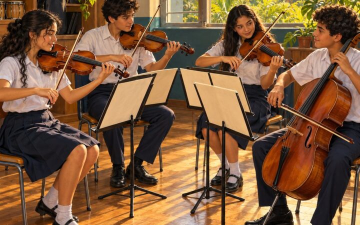 Ilustración: Ensambles musicales: orquesta, dúos, tríos, cuartetos y quintetos