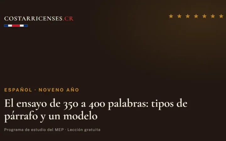 El ensayo de 350 a 400 palabras: tipos de párrafo y un modelo — Español, Zapandí (Noveno año)