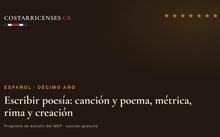 Escribir poesía: canción y poema, métrica, rima y creación — Español, Décimo año