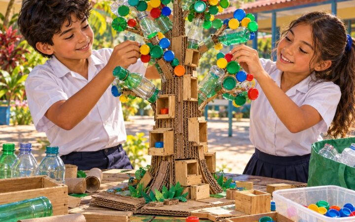Ilustración: Esculturas con material reciclado: arte 3D y sostenibilidad