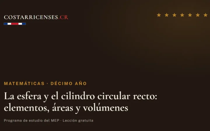 La esfera y el cilindro circular recto: elementos, áreas y volúmenes — Matemáticas, Décimo año