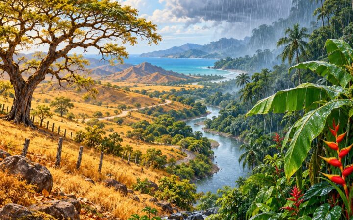 Ilustración: Estación seca y lluviosa en Costa Rica: cómo cambian el paisaje y la vida