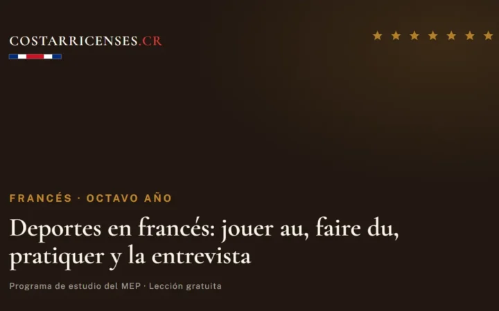 Deportes en francés: jouer au, faire du, pratiquer y la entrevista — Francés, Ujarrás (Octavo año)