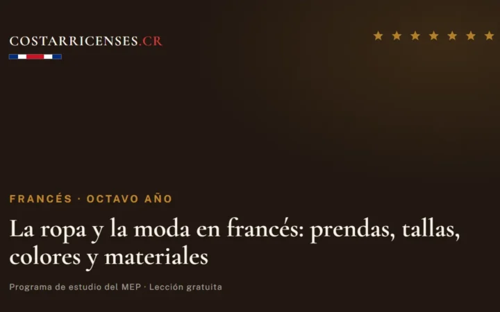 La ropa y la moda en francés: prendas, tallas, colores y materiales — Francés, Ujarrás (Octavo año)