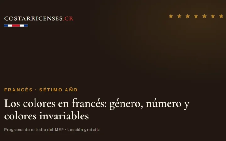 Los colores en francés: género, número y colores invariables — Francés, Térraba (Sétimo año)