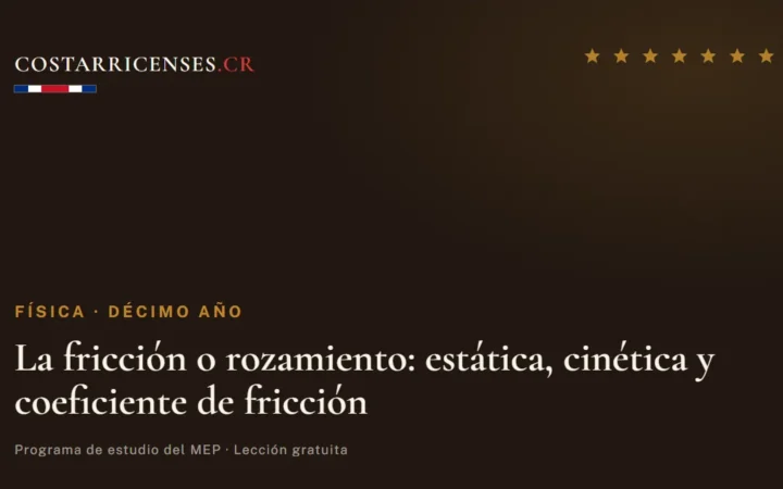 La fricción o rozamiento: estática, cinética y coeficiente de fricción — Física, Décimo año