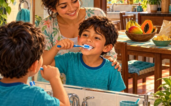 Ilustración: Hábitos saludables en inglés: wash your hands y brush your teeth
