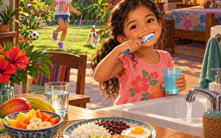 Ilustración: Higiene, alimentación y recreación: el día de Marisol