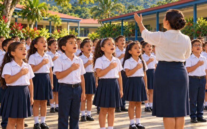 Ilustración: Himno Nacional, Himno a la Escuela y cantos patrios