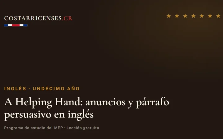A Helping Hand: anuncios y párrafo persuasivo en inglés — Inglés, Undécimo año