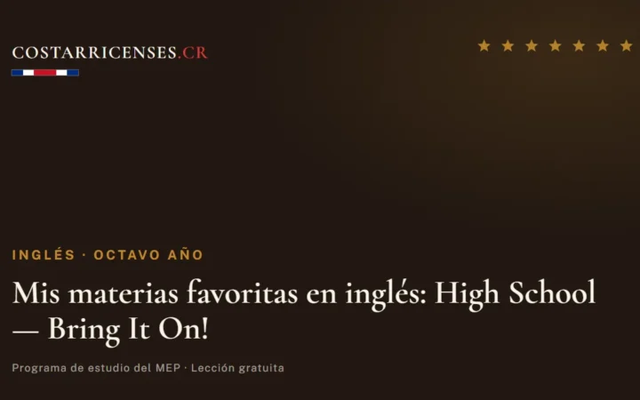 Mis materias favoritas en inglés: High School — Bring It On! — Inglés, Ujarrás (Octavo año)