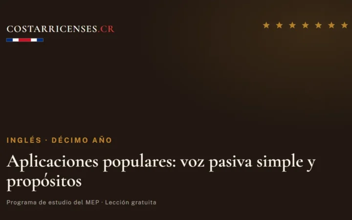 Aplicaciones populares: voz pasiva simple y propósitos — Inglés, Décimo año