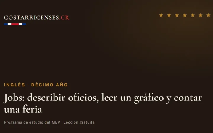 Jobs: describir oficios, leer un gráfico y contar una feria — Inglés, Décimo año