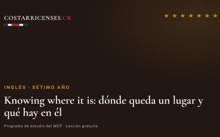 Knowing where it is: dónde queda un lugar y qué hay en él — Inglés, Térraba (Sétimo año)