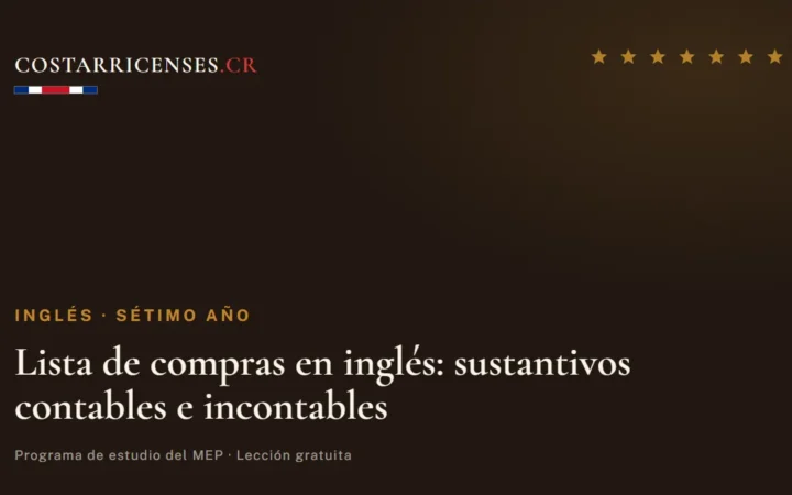 Lista de compras en inglés: sustantivos contables e incontables — Inglés, Térraba (Sétimo año)