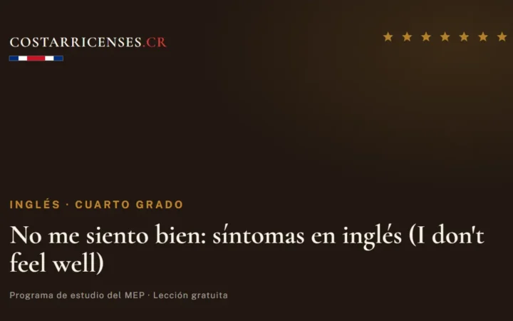 No me siento bien: síntomas en inglés (I don't feel well) — Inglés, Cuarto grado
