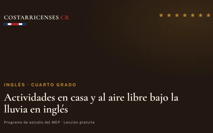 Actividades en casa y al aire libre bajo la lluvia en inglés — Inglés, Cuarto grado