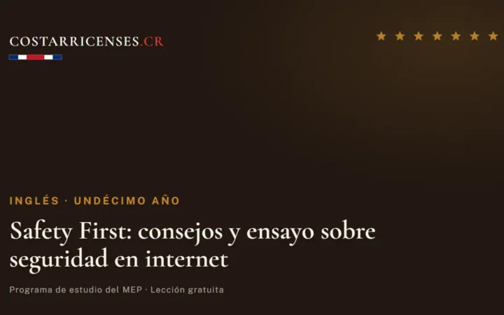 Safety First: consejos y ensayo sobre seguridad en internet — Inglés, Undécimo año