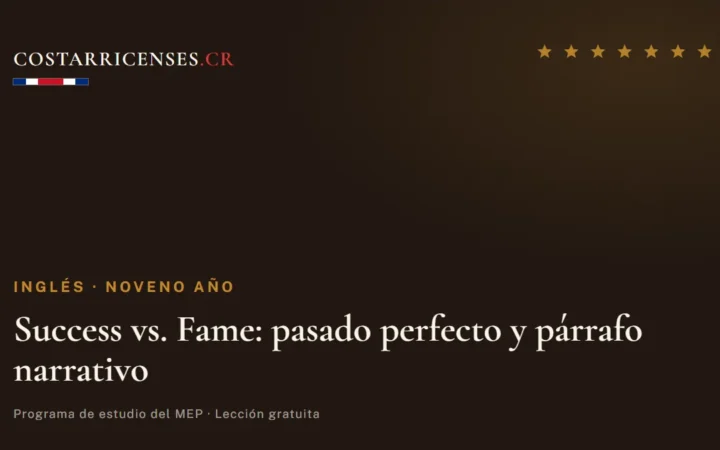Success vs. Fame: pasado perfecto y párrafo narrativo — Inglés, Zapandí (Noveno año)