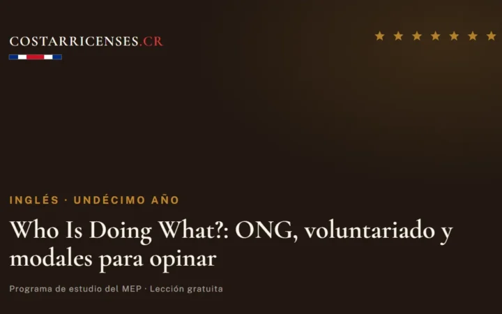Who Is Doing What?: ONG, voluntariado y modales para opinar — Inglés, Undécimo año
