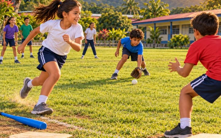 Ilustración: Juegos pre deportivos de béisbol y sóftbol para quinto grado
