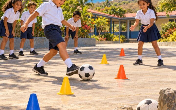 Ilustración: Juegos pre deportivos de fútbol: control y fuerza con los pies