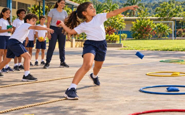 Ilustración: Juegos pre deportivos de lanzamientos de atletismo en 5.º
