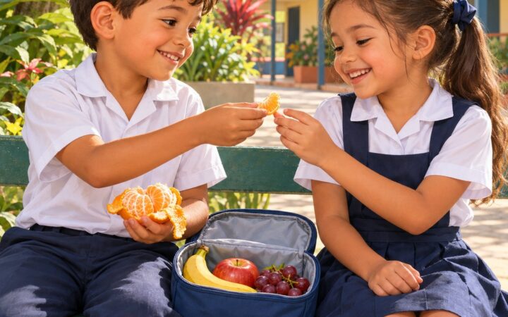 Ilustración: La merienda en italiano: frutas, verduras y mi piace