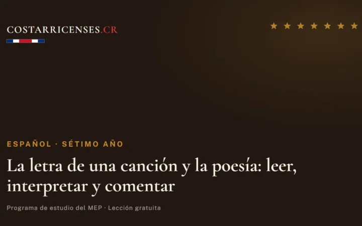 La letra de una canción y la poesía: leer, interpretar y comentar — Español, Térraba (Sétimo año)