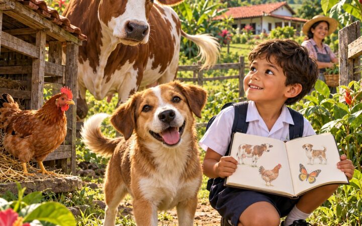 Ilustración: Los animales de mi comunidad y cómo cuidarlos: visita a una finca