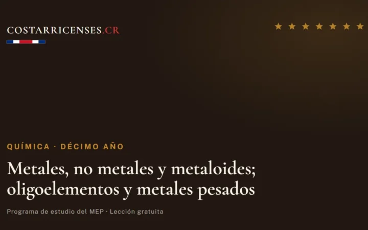 Metales, no metales y metaloides; oligoelementos y metales pesados — Química, Décimo año