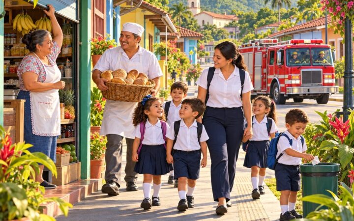 Ilustración: Mi comunidad en preescolar: lugares, oficios y cuidado del ambiente